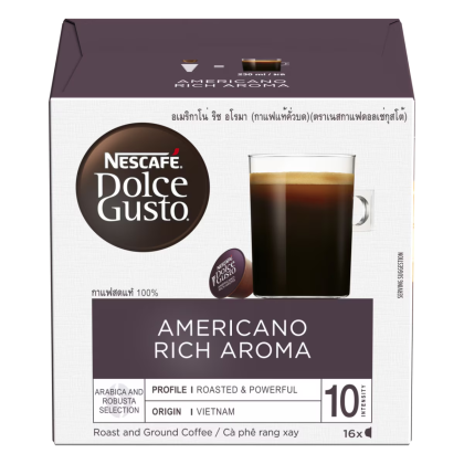 Front view of Americano Rich Aroma (16 pods) box